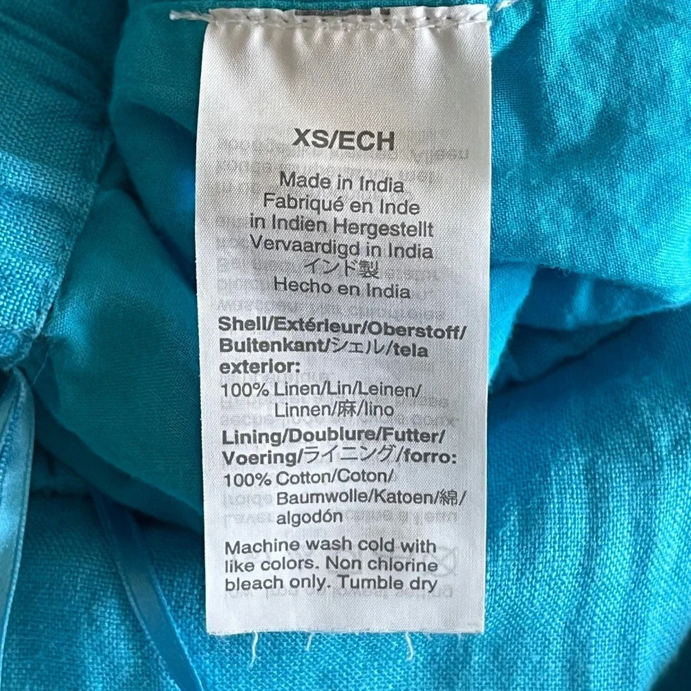 J.Crew Womens XS Turquoise Blue 100% Linen Elastic Waist Pocket Mini Skirt